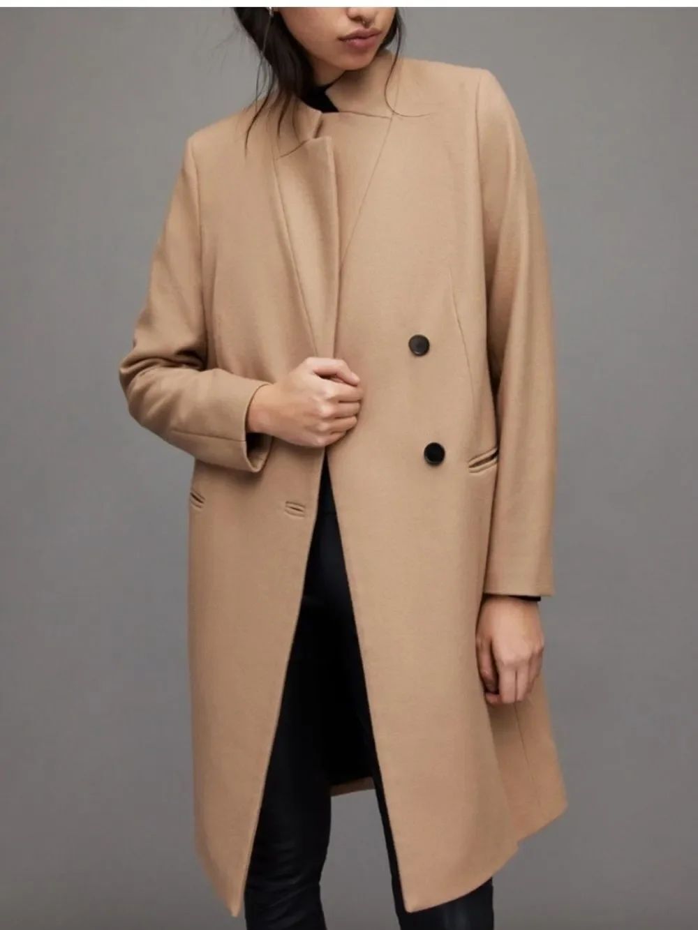 All Saints Sidney Camel Brown Wool Cashmere Blend Coat Size 4
